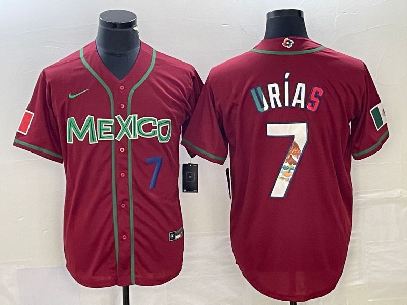 Men 2023 World Cub Mexico #7 Urias Red camo Nike MLB Jersey4